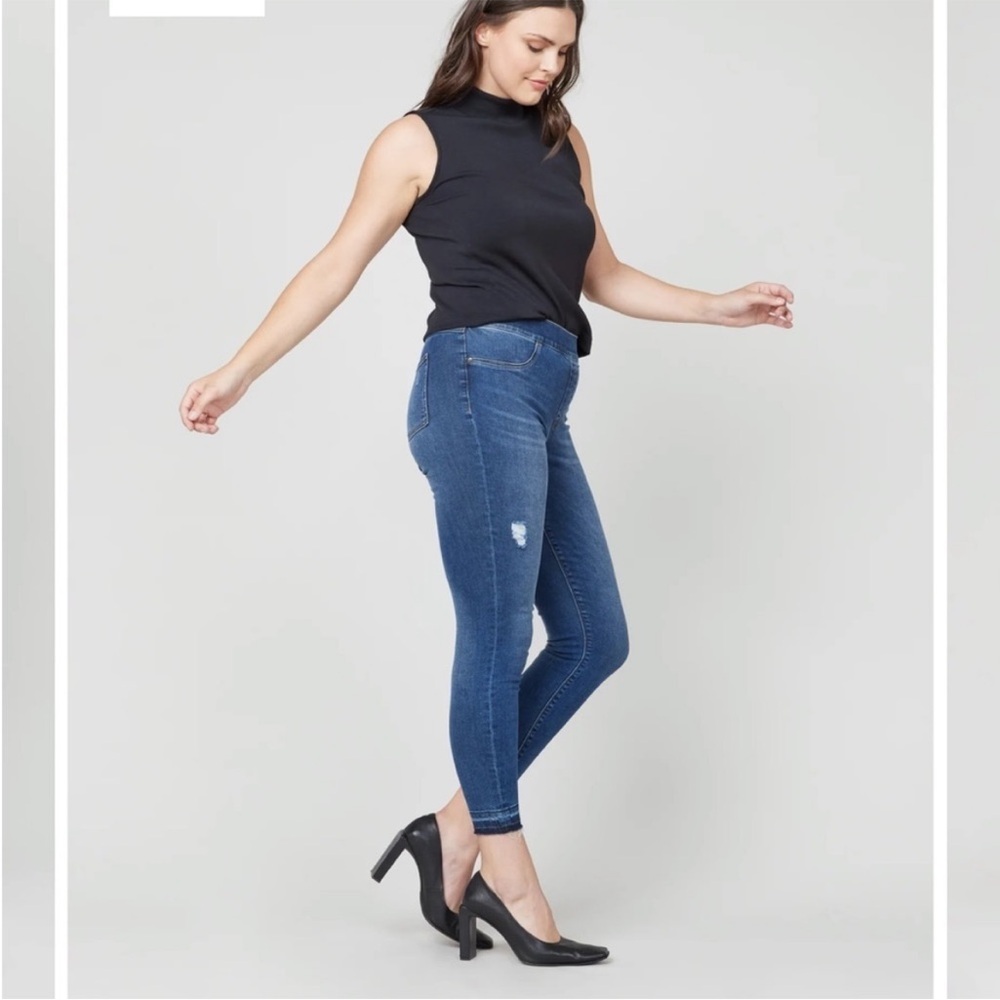 Spanx‎ Distressed Ankle Skinny Jeans Medium Wash Small Pull On Shaping